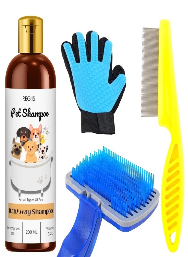 مجموعة ريجيس للعناية بالحيوانات الأليفة مع شامبو، وفرشاة زرقاء لإزالة الشعر الزائد، وقفاز للعناية، ومشط، مجموعة من 4 قطع للكلاب (عبوة من 4 قطع) - Image 1